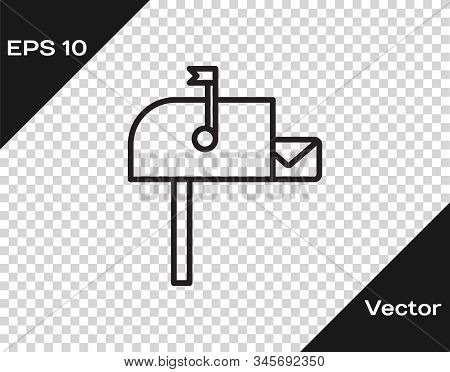 Black Line Open Mail Box Icon Isolated On Transparent Background. Mailbox Icon. Mail Postbox On Pole
