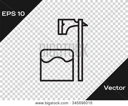 Black Line Executioner Axe In Tree Block Icon Isolated On Transparent Background. Hangman, Torturer,