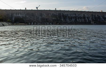 Beautiful View Of The Majestic Krishna Raja Sagara Dam In Mysore, Karnataka, India. The Lake Of The 