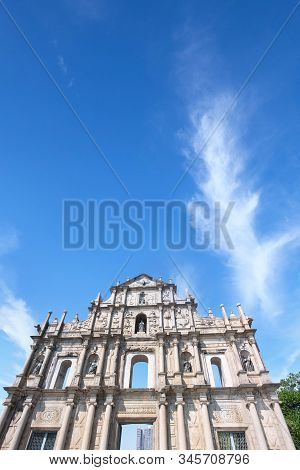 Macao, China - October 16, 2019: Front Close Up View Of The Ruins Of Saint Paul's (ruinas De Sao Pau