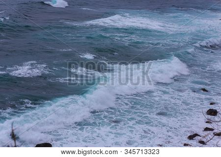Nature Scene Image Of Ocean Wave At Jeju Island, South Korea For Background Or Wallpaper Use.