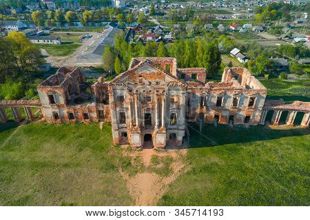 Ancient Ruins Of The Palace Of Princes Sapiega Close-up On An April Sunny Day (shooting From A Quadr