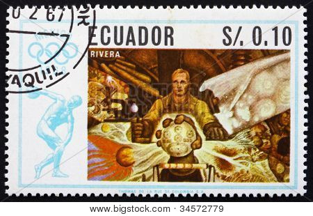 Selo postal Equador 1967 Wanderer de Diego Rivera