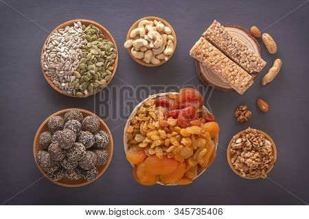Bars Of Sports Nutrition From Nuts, Seeds And Chocolate Paste - Vegetable Natural Protein, A Mixture