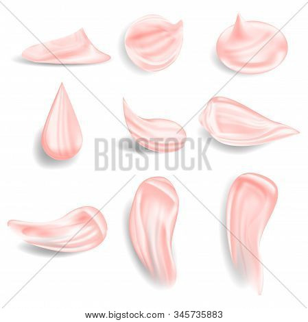 Cream Texture Stroke Set. Facial Creme, Foam, Gel Or Body Lotion Skincare Elements. Beautiful Realis