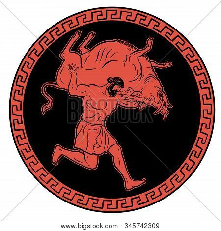 Erymanthian Boar. 12 Labours Of Hercules Heracles. Myths Of Ancient Greece Illustration