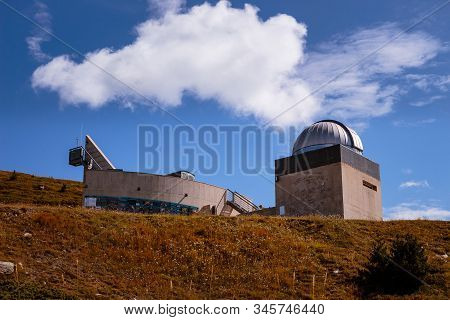 Saint-luc, Valais, Switzerland - August 8 2018 : Francois-xavier Bagnoud Observatory On A Bright Sum