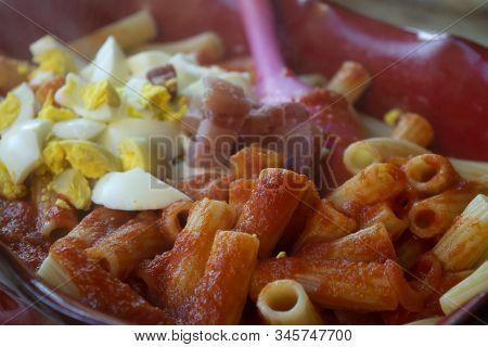 Ingredients To Prepare Frittata Of Spaghetti With Salami And Eggs