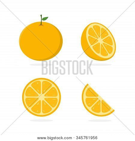 Orange Vector. Slice Of Lemon. Orange Illustration. Fresh Orange In Flat Minimalist Style