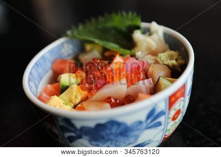 Mix Sushi Donburi In Bowl, Japanese Food