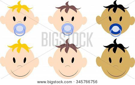 Vector Set Of Baby Faces. Children Cartoon Set. Smiling Baby Icons.