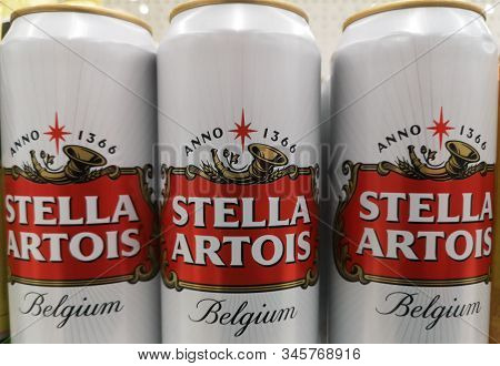 Light Belgian Beer Stella Artois For Sale At Ashan Shopping Center On December 25, 2019 In Russia, K