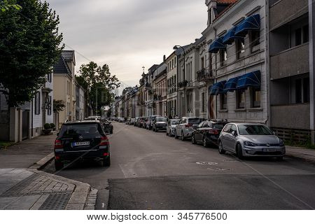 Editorial 09.01.2019 Kristiansand Norway Cars Parked On The Sides Of The Street Of Østre Strandgate 