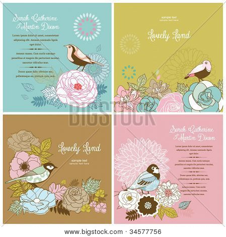 sæt af dejlige skabeloner med blomst & fugl