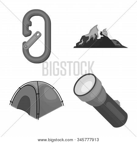 Vector Design Of Mountaineering And Peak Icon. Collection Of Mountaineering And Camp Vector Icon For