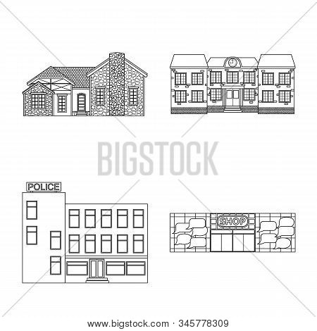 Vector Illustration Of Building And Front Symbol. Set Of Building And Roof Vector Icon For Stock.