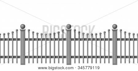 Illustration Of Metal Forged Fence. Garden, Park Or Yard Hedge Section.