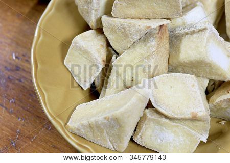 Home Made Of Snack And Dessert, Chinese Traditional Deep Fried Tofu Or Fried Bean Curd Served In Dis