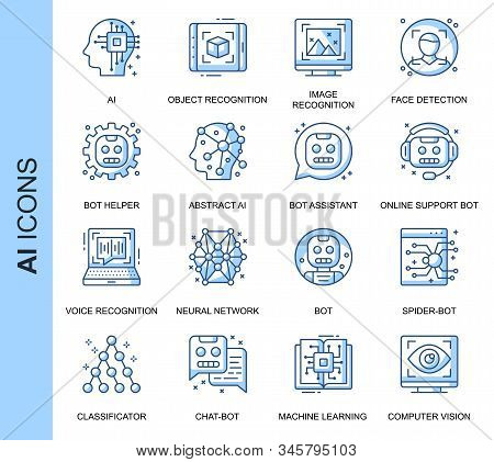Thin Line Artificial Intelligence Related Vector Icons Set For Website And Mobile Site And Apps. Out
