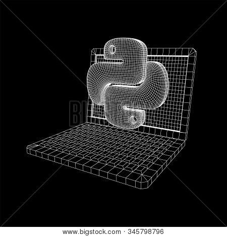 Python Code Language Sign With Notebook Laptop Device. Programming Coding And Developing Concept. Wi