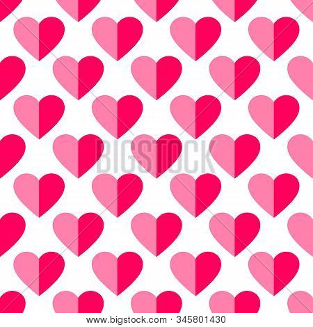 Heart Seamless Pattern. Love, Valentines Day, Wedding, Romantic Symbol. Paper Style Pink, Red Hearts
