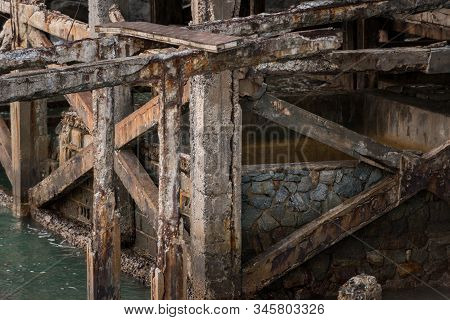 Reinforced Concrete Have Cracked And Rusty In Steel Structure In Caused By Salt In The Sea, Danger A