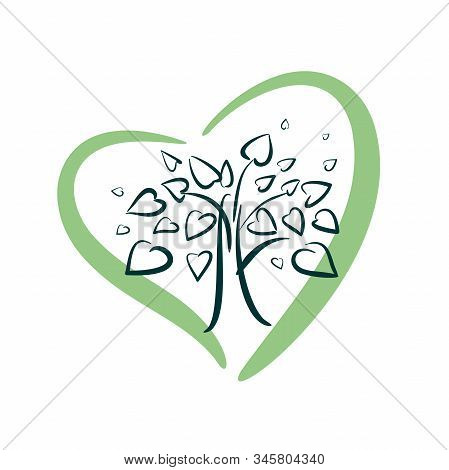 Tree And Hearts - Eco Logo. Emblem Nature And Love. Valentines Day. Environment
