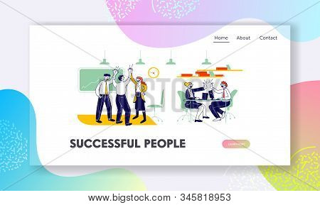 Managers Team Contract Signing Website Landing Page. Joyful Business People Teamwork Group Rejoice A