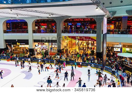 Shoppers Visit The Mall During Winter At Discount And Sale Season. Afi Cotroceni Shopping Mall In Bu