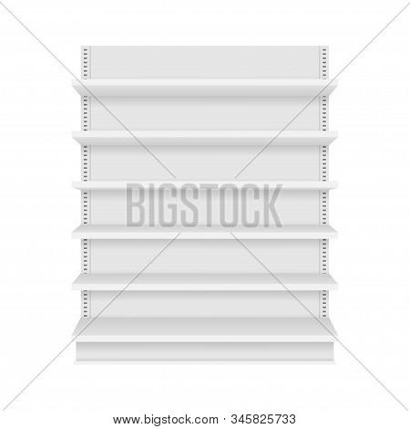 Empty Store Shelves Isolated On Background. Retail Shelf Art Design. Vector Stock Illustration.