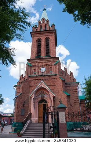 Russia, Blagoveshchensk, July 2019: Porch Of The Orthodox Church Of The Archangel Gabriel And Other