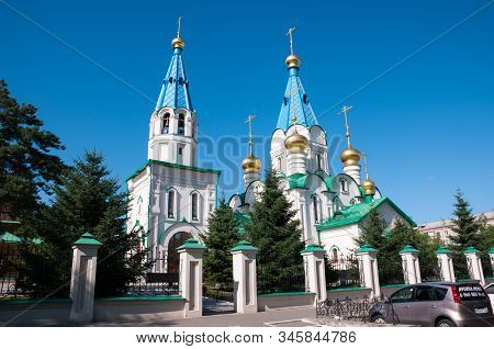 Russia, Blagoveshchensk, July 2019: Cathedral Of The Annunciation In Blagoveshchensk In Summer