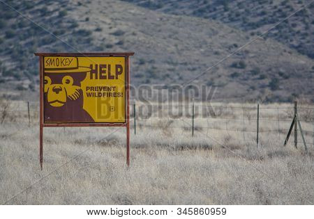 Help Smokey The Bear Prevent Wildfires, Sign. At Camp Verde, Sonoran Desert, Coconino National Fores