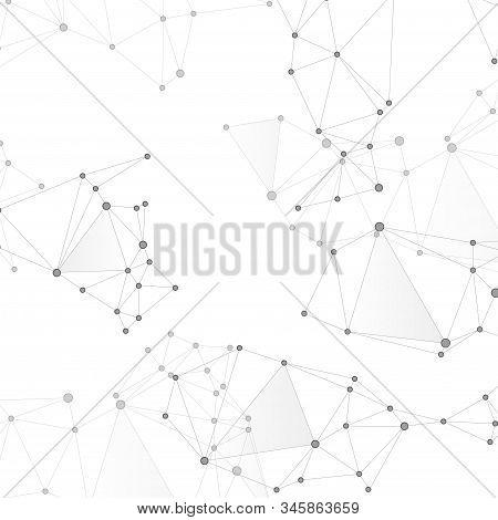 Block Chain Global Network Technology Concept. Network Nodes Greyscale Plexus Background. Global Dat