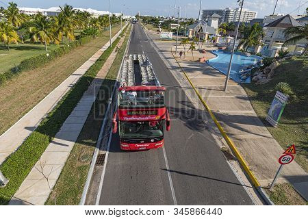 Varadero, Cuba. November 24, 2019: Varadero Beach Tour Bus In Cuba. Panoramic Buses Which Rides Arou