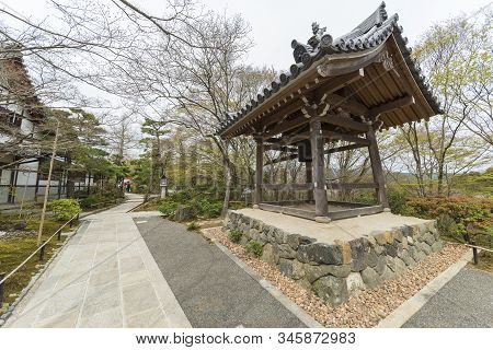 The Old Wooden Bell Tower In Jojakko-ji Temple, Arashiyama, Kyoto, Japan