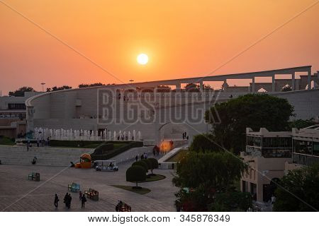 Katara Cultural Village At Sunset With Multi Purpose Hall Amphitheater. Katara Multi-purpose Hall, J