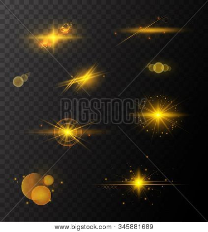 Golden Sparkling Light Trails. Sparkling Glitter Flashes. Shining Particles With Sparkler Tails. Shi