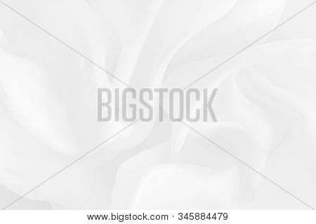 White Fabric Cloth Texture For Background And Design Art Work, Beautiful Crumpled Pattern Of Silk Or