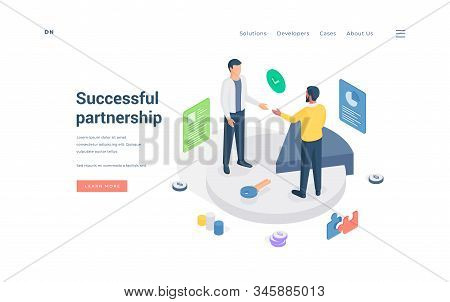 Male Business Partners Making Agreement Isometric Vector Illustration