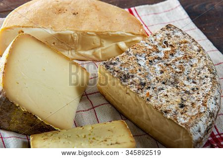 Cheeses And Tomme De Savoie, French Cheese Savoy, The French Alps France.