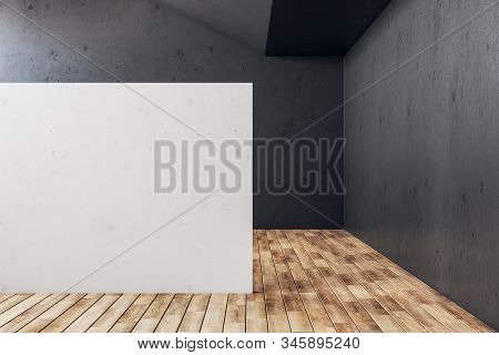 Contemporary Gallery Interior With Empty White Wall. Gallery, Advertisement, Presentation Concept. M
