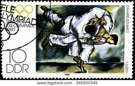 01 16 2020 Divnoe Stavropol Territory Russia Postage Stamp Gdr 1980 Olympic Games - Moscow, Ussr Jud