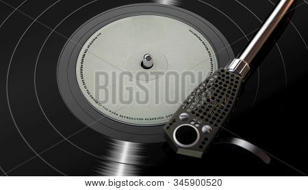 A Vintage Unbranded Turntable Playing A Generic Vinyl Record On A Moody Backlit Dark Background - 3d
