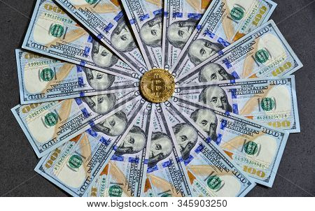 Golden Bitcoin On Usd 100 Billnotes
