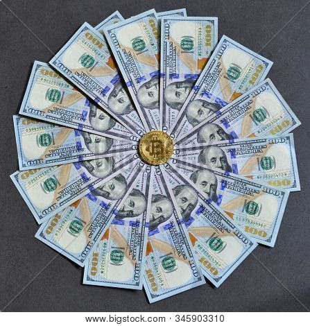 Golden Bitcoin On Usd 100 Billnotes