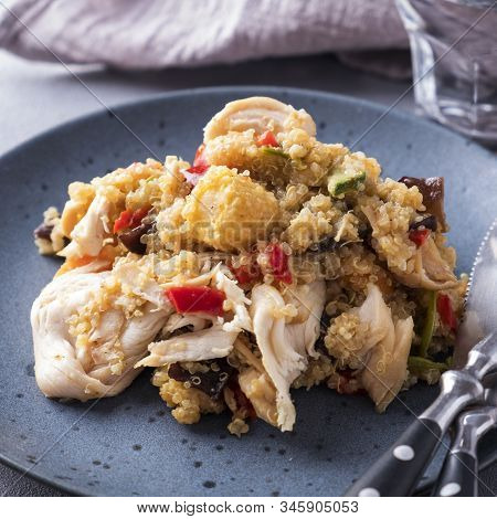 Dietary Salad With Chicken And  Kinoa On A Plate