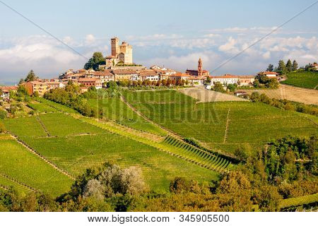 View of the village of Serralunga d`Alba and the wonderful Langa, italy
