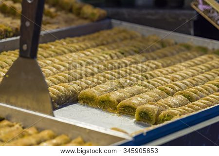 Kanafeh Background, Food, Tasty Syrup Sweet Plate