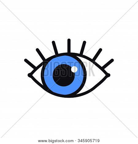 Open Blue Eye Line Icon On White Background. Look, See, Sight, View Sign And Symbol. Vector Linear G